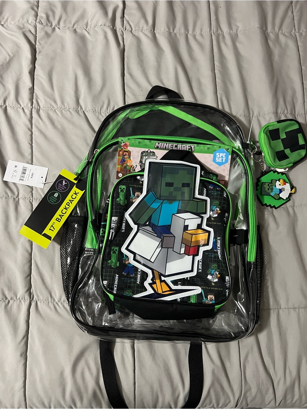 5 Piece Minecraft Clear 17 inch Backpack & Lunch Bag Set